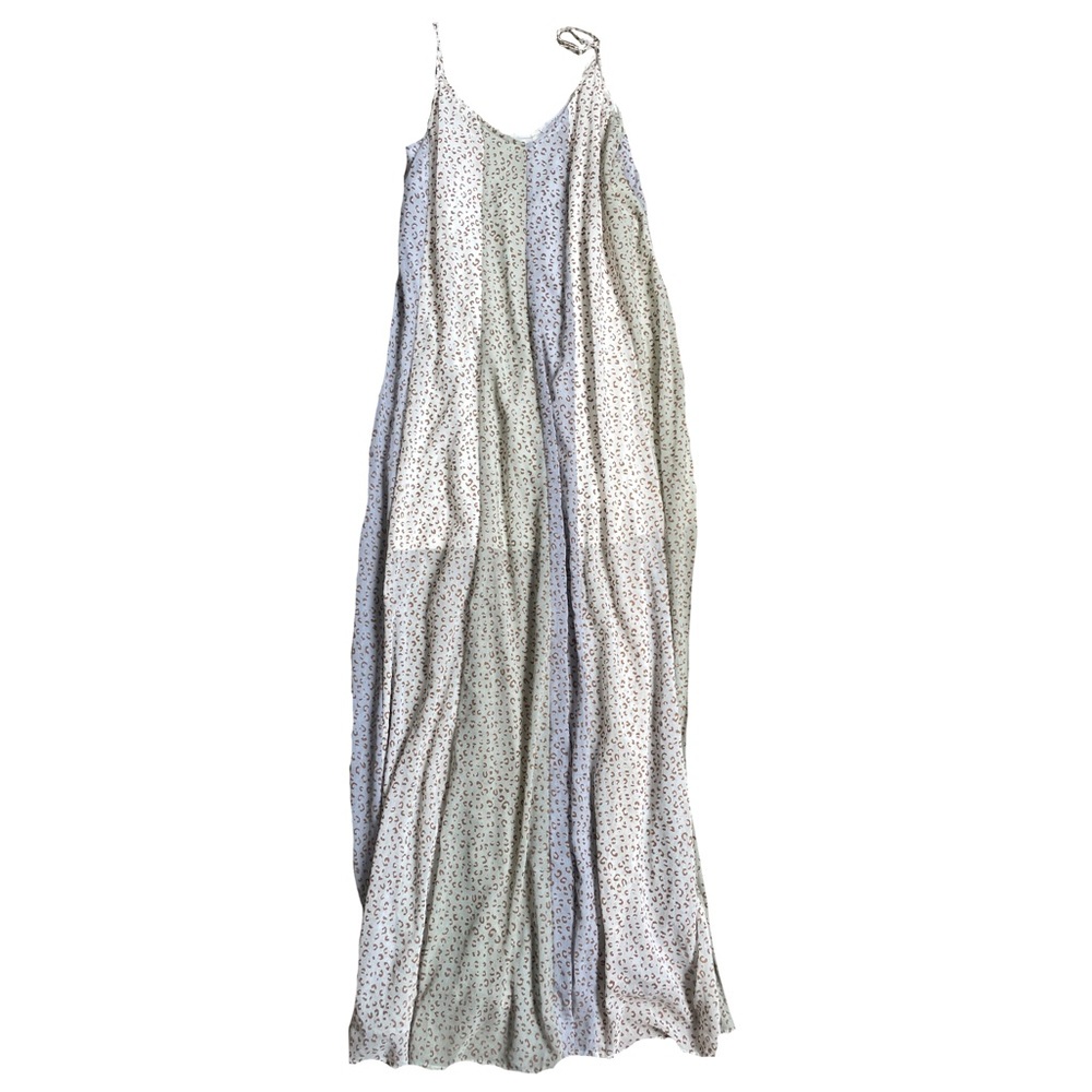 Floor length boho patchwork dress with small cheetah print designs